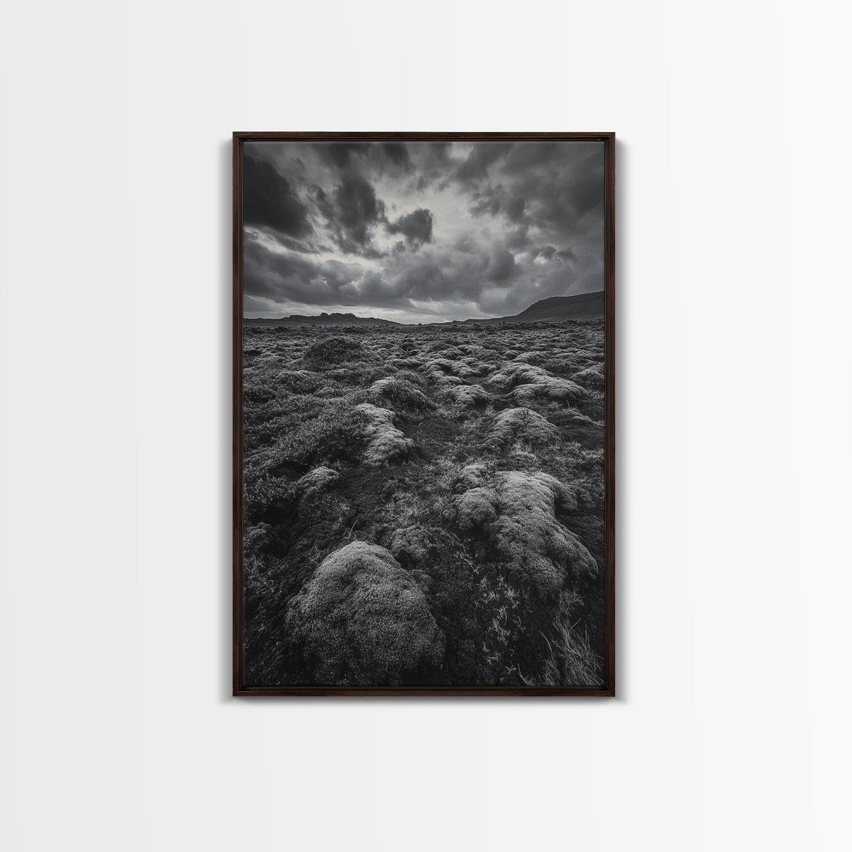 Moss Covered Lava, Iceland Landscape, Moody Nature Scene, Framed Canvas Print, Fall Rustic Decor, Earth Tone Wall Art