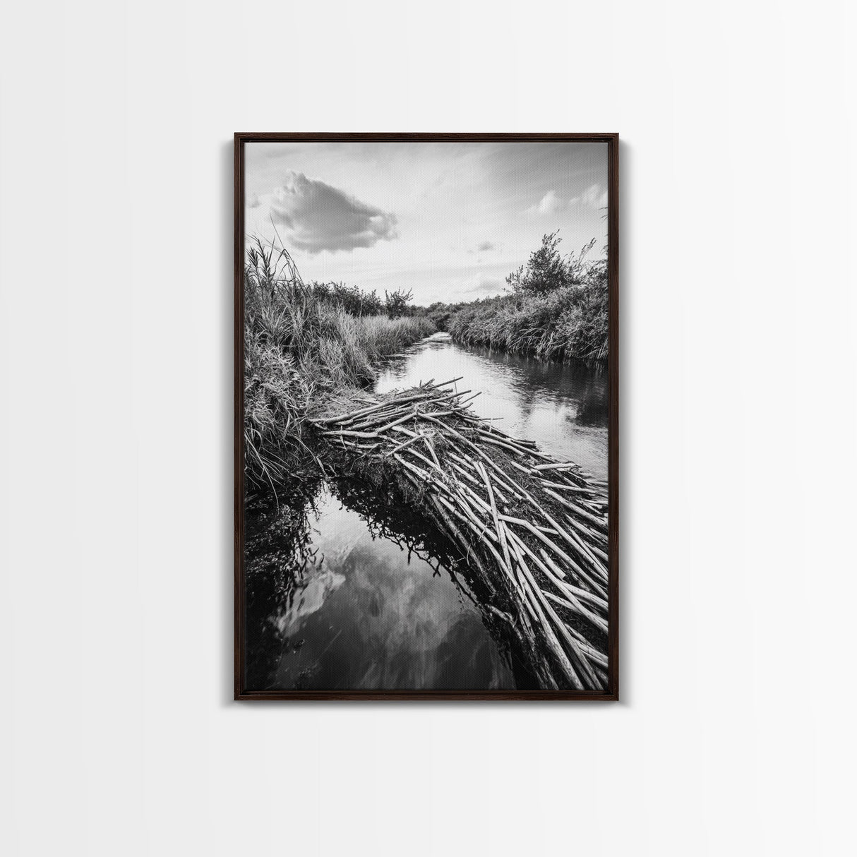 Nature Escape, Stream View, Rustic Landscape, Autumn Calm, Framed Canvas Print, Nature art, Rustic Wall Decor, Cabin Art, Office Artwork