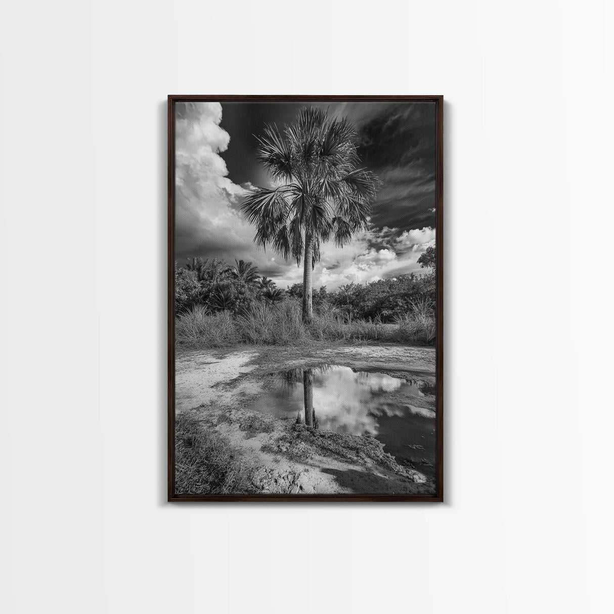 Tropical Palm, Reflected Sky, Nature Tranquility, Canvas Print, boho wall decor, bathroom art, tropical reflection photography