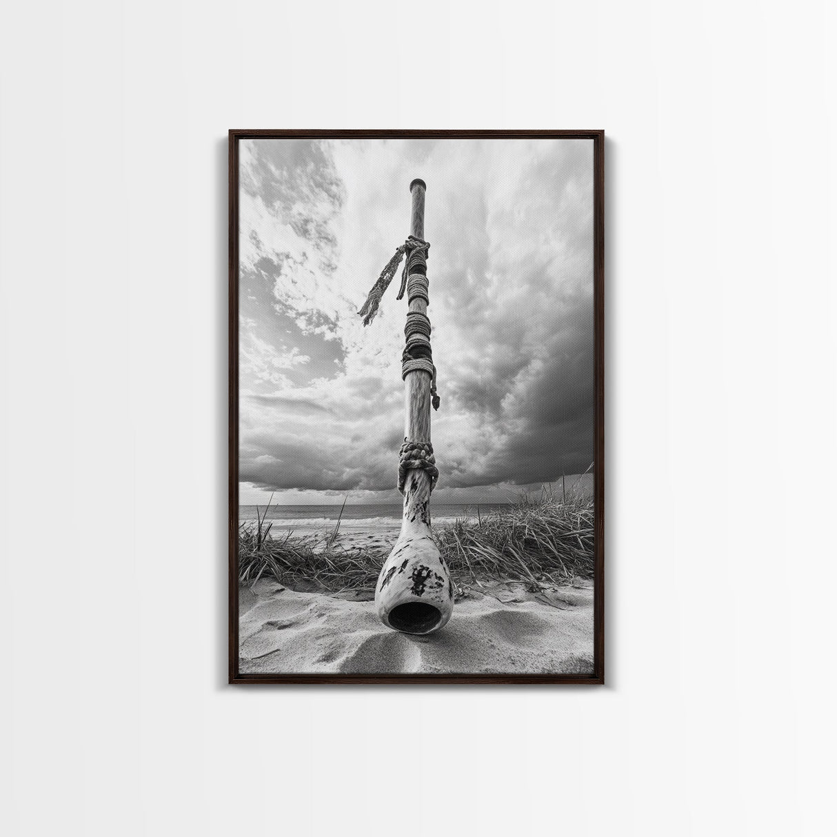 Coastal Totem, Beach Symbol, Stormy Horizon, Framed Canvas Print, nautical art, entryway decor, tribal coastal artwork, Modern Loft Decor