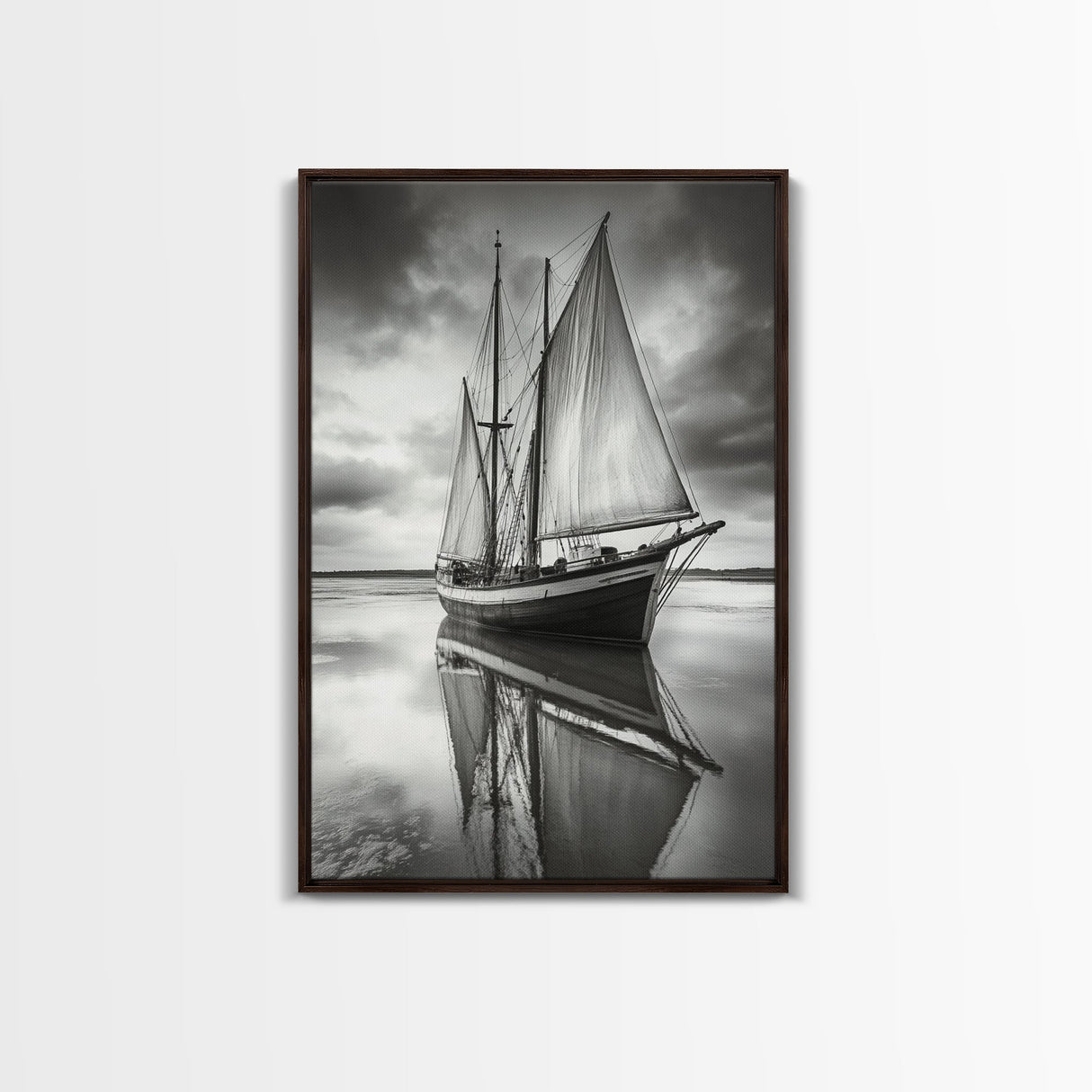 Sailboat Reflections, Calm Waters, Stormy Sky, Canvas Print, Nautical Wall Art, Office or Den Decor, Classic Maritime Photography