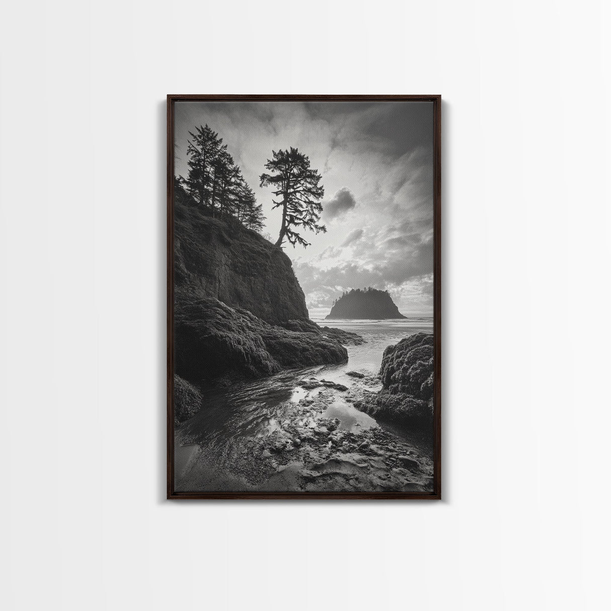 Seastack View, Dramatic Cliff, Ocean Rock Formations, Coastal Drama, Framed Canvas Print, Living Room Wall Art, Natural Scenic Decor