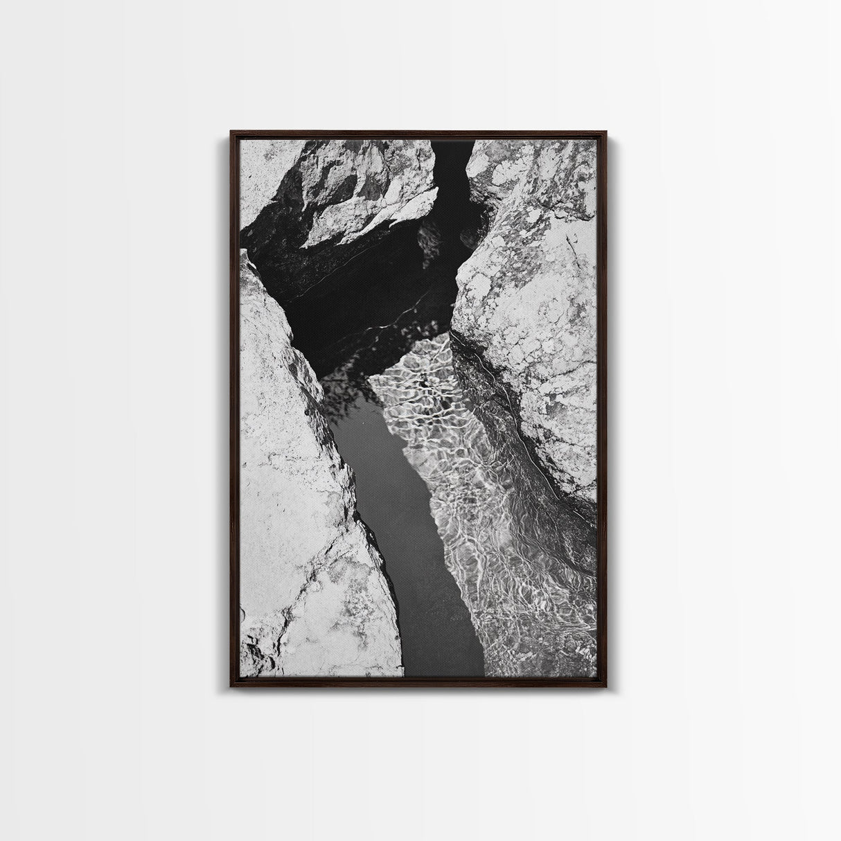 Rock Crevice, Light Ripples, Natural Texture, Abstract Nature, Framed Canvas Print, Kitchen Wall Art, Earth Tone Style, Modern Rustic