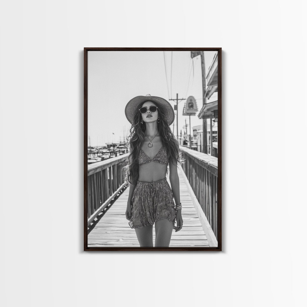 Pier Walk, Summer Fashion, Coastal Vibes, Chic Girl, Canvas Print, Fashion Wall Art, Modern Decor, Teen Room Artwork, Stylish Aesthetic