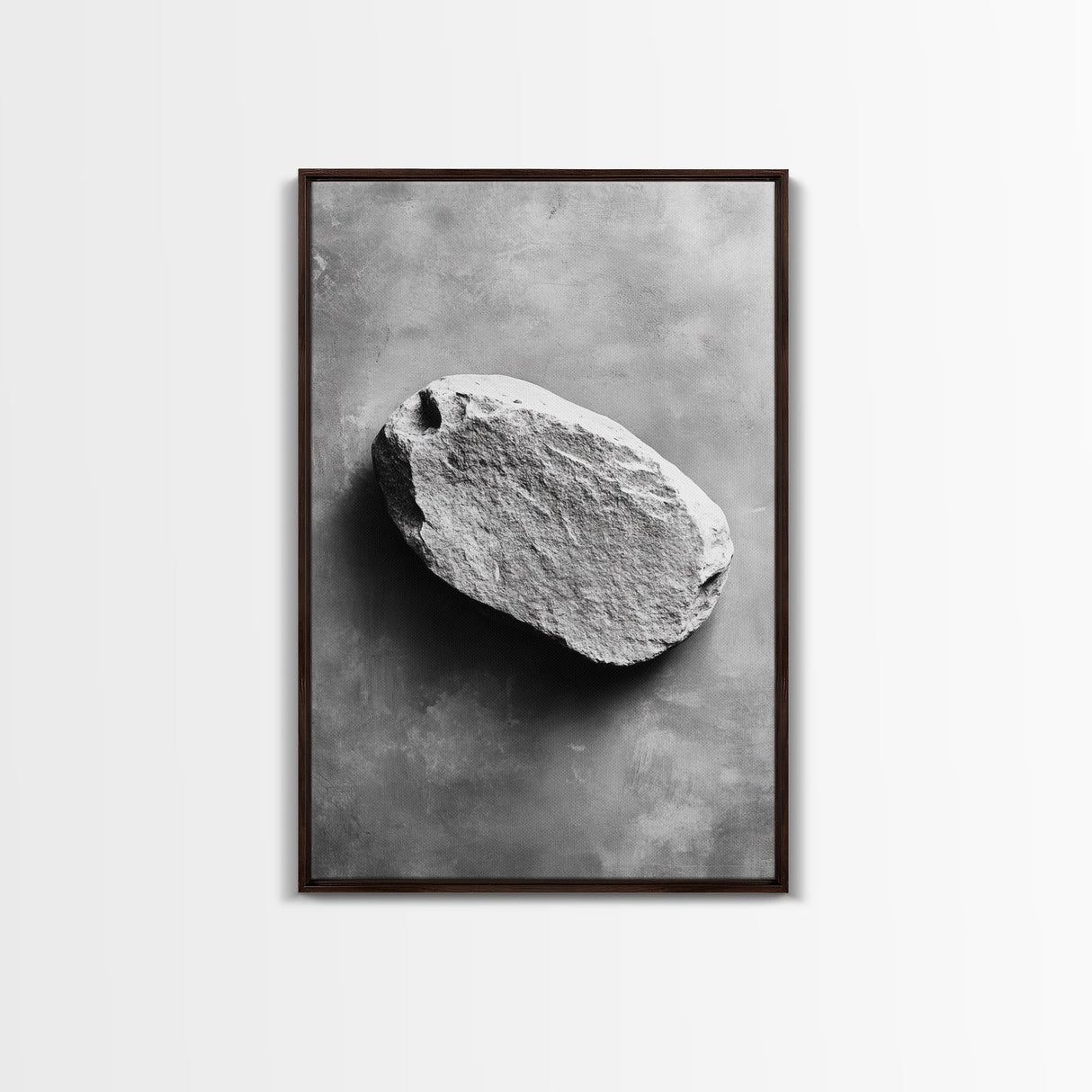 Primitive Rock, Shadow Texture, Minimal Earth Tone, Framed Canvas Print, Zen Wall Art, Office Decor, Neutral Modern Aesthetic