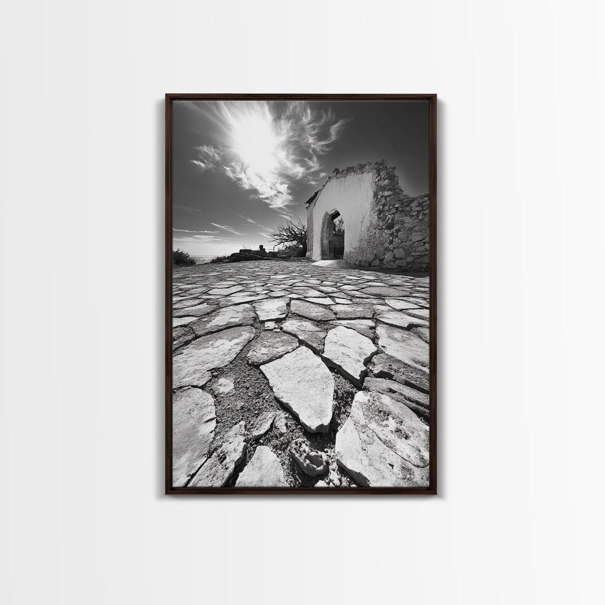 Desert Archway, Stone Ruins, Sunny Sky, Canvas Print, Rustic Travel Wall Art, Mediterranean Decor, Minimalist Earthy Aesthetic