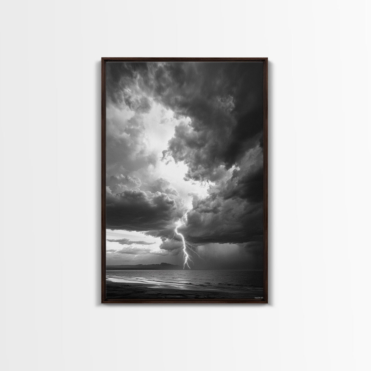Lightning Strike Beach, Stormy Sky Photography, Dramatic Landscape, Office Wall Art, Nature Scene, Framed Canvas Print, Bold Wall Decor