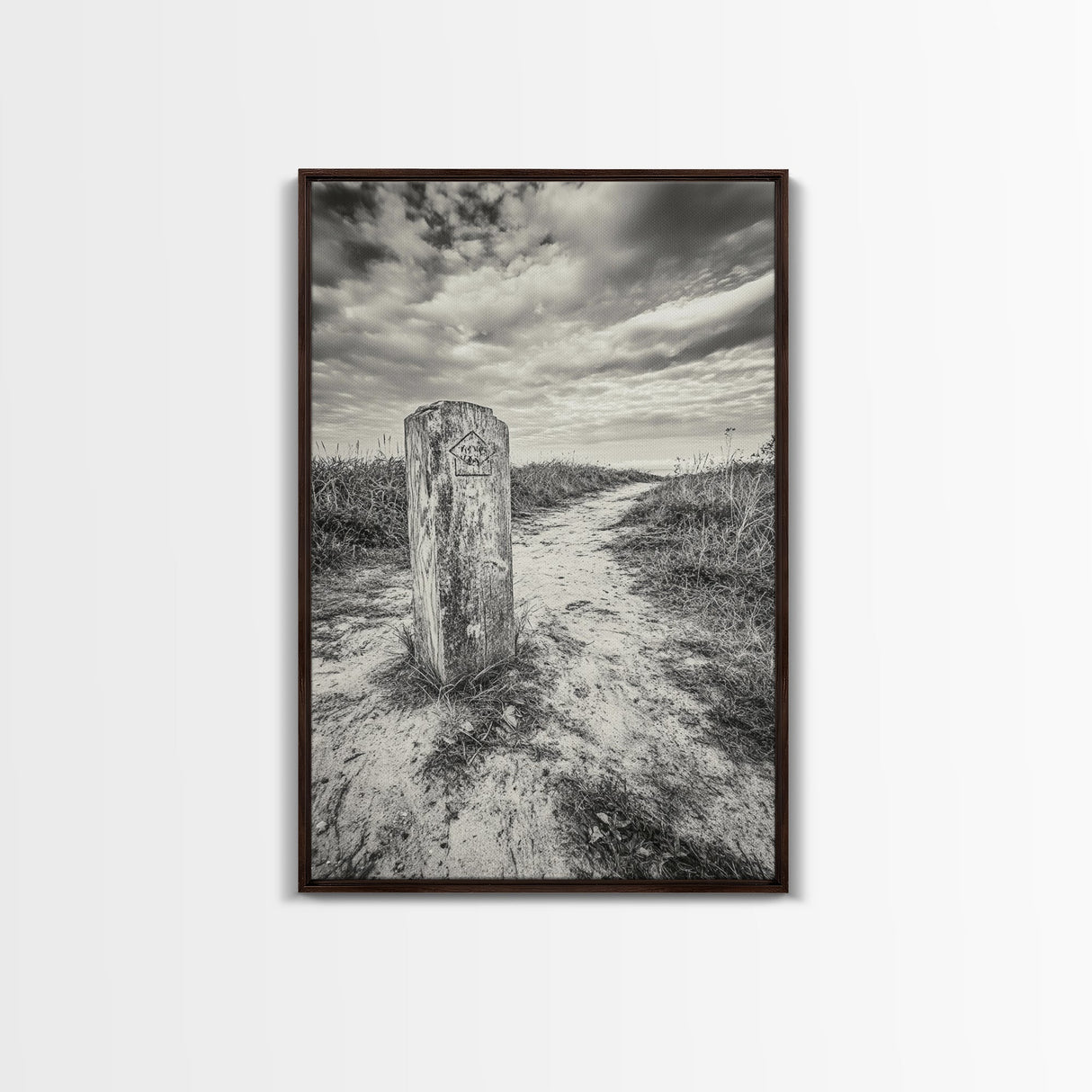 Hiking Marker, Trail Symbol, Windswept Grass, Framed Canvas Print, Outdoor Adventure Wall Art, Nature Lover Gift, Cabin Decor
