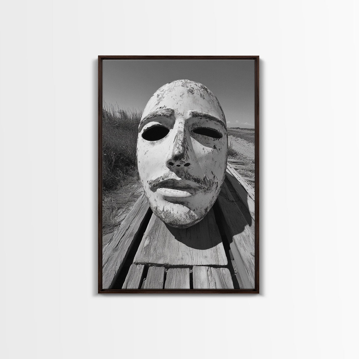 Weathered Mask, Coastal Surreal, Driftwood Dream, Canvas Print, Abstract Wall Art, Rustic Home Decor, Boho Artistic Style