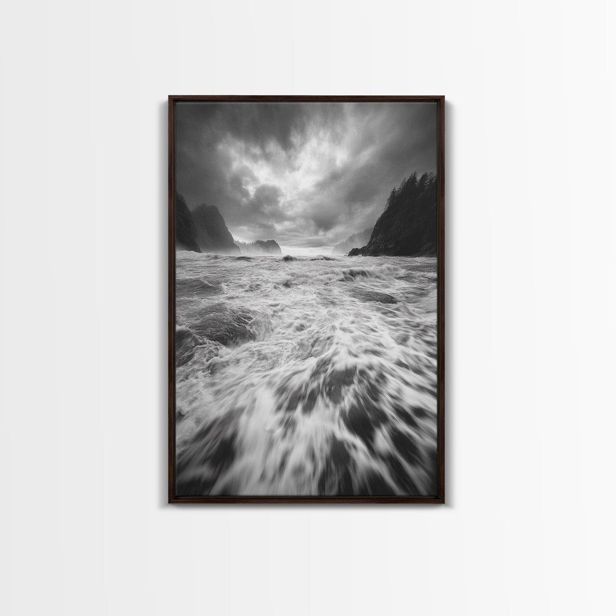 Wild Ocean Waves, Moody Coastline, Stormy Seascape, Nature Photography, Canvas Print, Coastal Wall Art, Bathroom Art, Modern Nature Decor