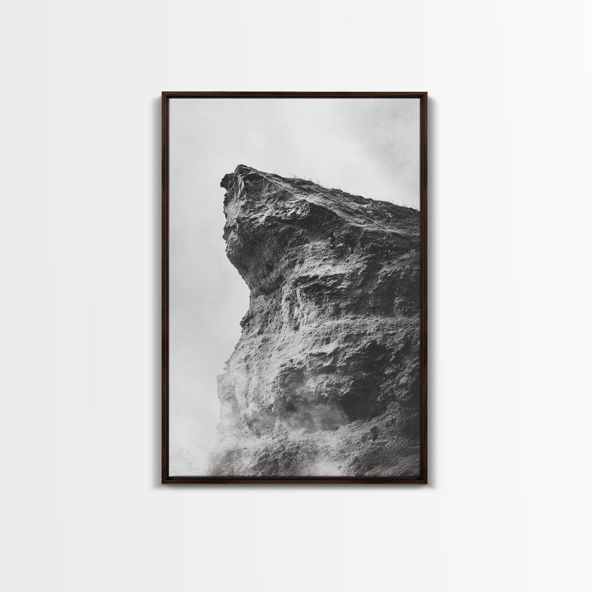 Stone Cliff Form, Abstract Rock Shape, Moody Earth Scene, Nature Texture, Framed Canvas Print, Office Wall Art, Minimalist Mountain Decor