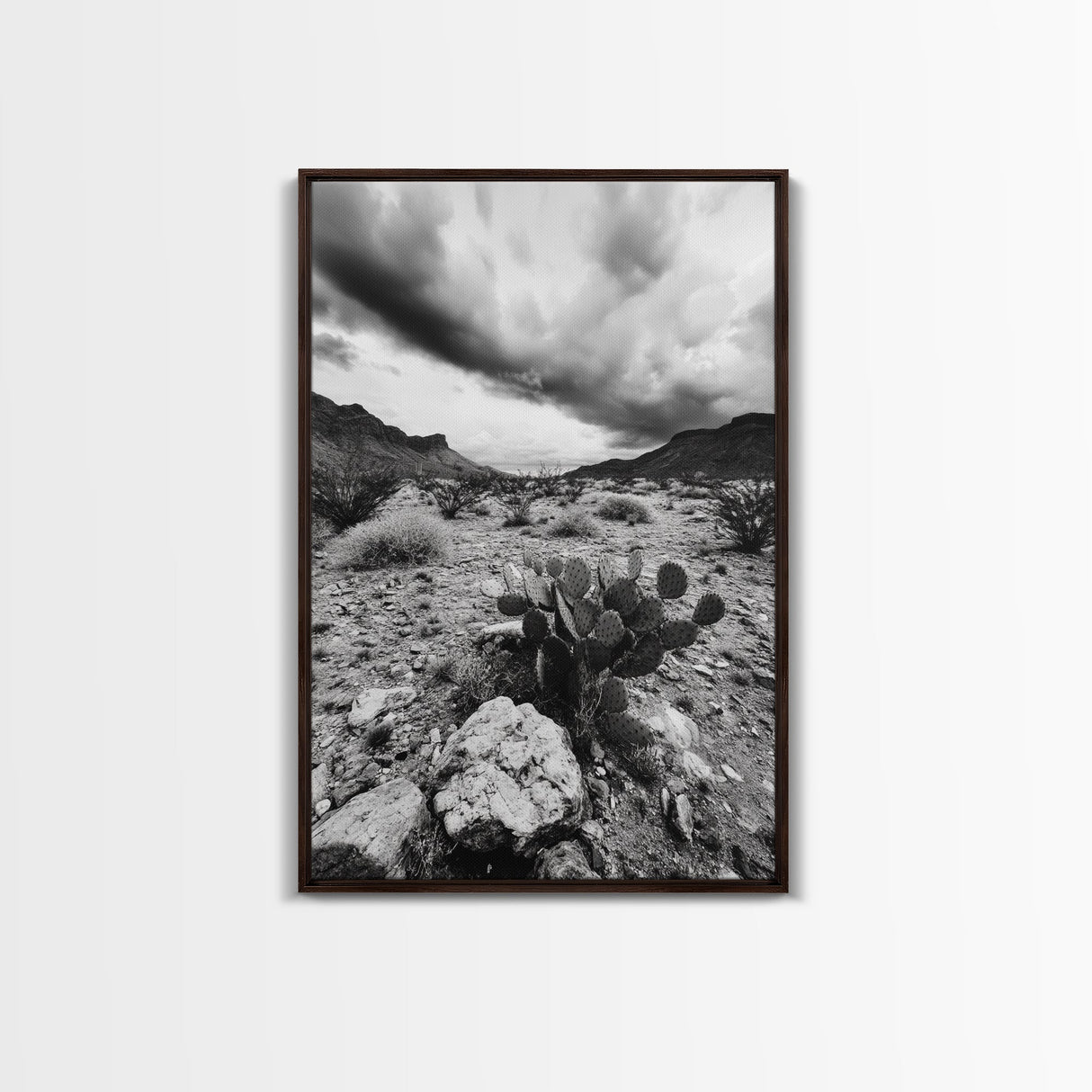 Desert Storm, Cactus Scene, Black White Art, Canvas Print, Southwest Wall Art, Earthy Tones Decor, Boho Style, Entryway Wall Accent