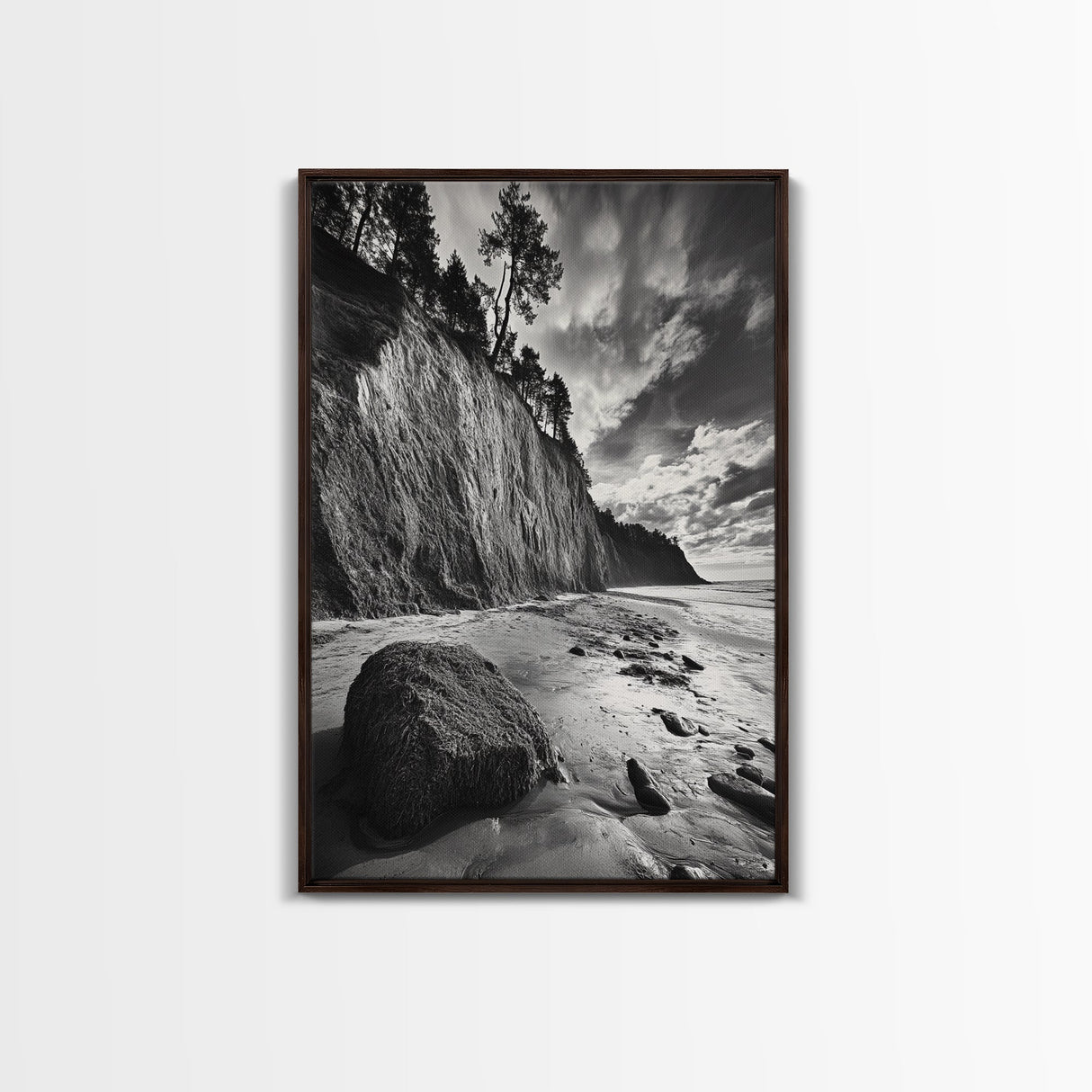 Cliffside Trees, Coastal Horizon, Rugged Seashore, Pacific Northwest Print, Framed Canvas Print, Fall Nature Wall Art, Den Decor