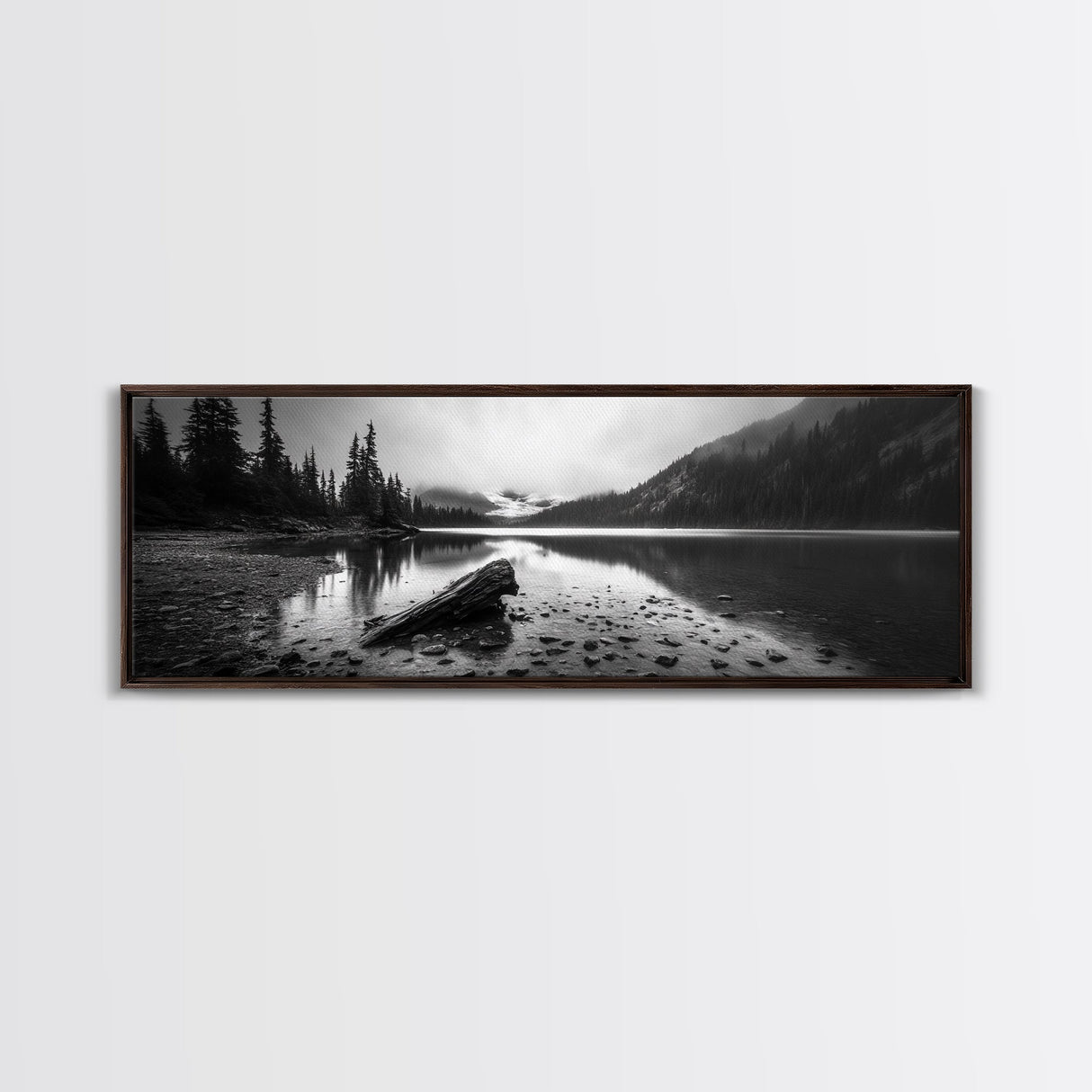 Alpine Lake, Moody Mountains, Foggy Reflection, Canvas Print, Serene Wall Art, Nature Photography, Bedroom Art, Den Decor, Office Decor