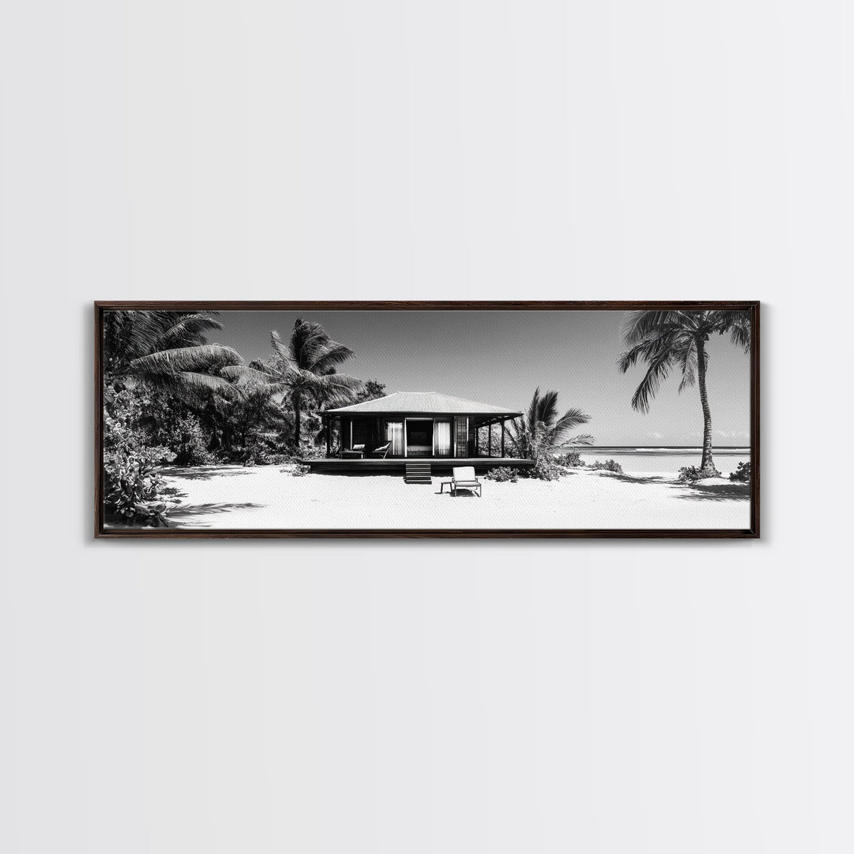 Beach House, Palm Retreat, Tropical Hideaway, Island Dream, Framed Canvas Print, Coastal Wall Art, Bedroom Decor, Tropical Vacation Aesthetic
