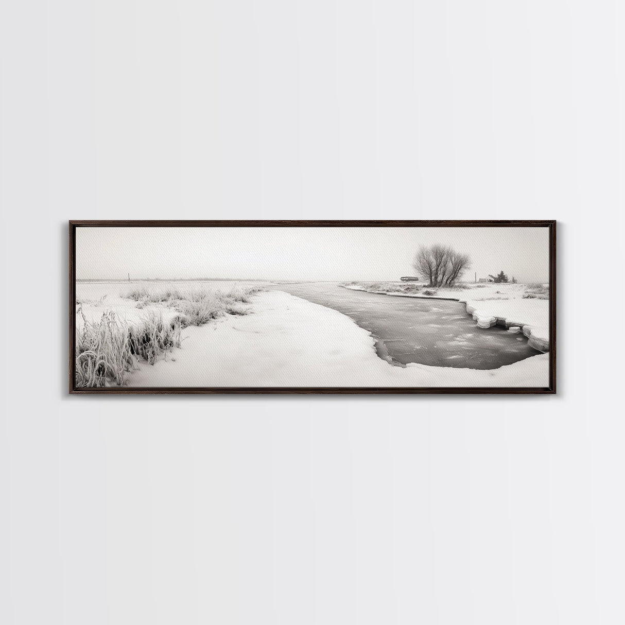Winter River, Frosty Fields, Minimalist Landscape, Canvas Print, Modern neutral art, Rustic home decor, Entryway wall art, Scandinavian vibe
