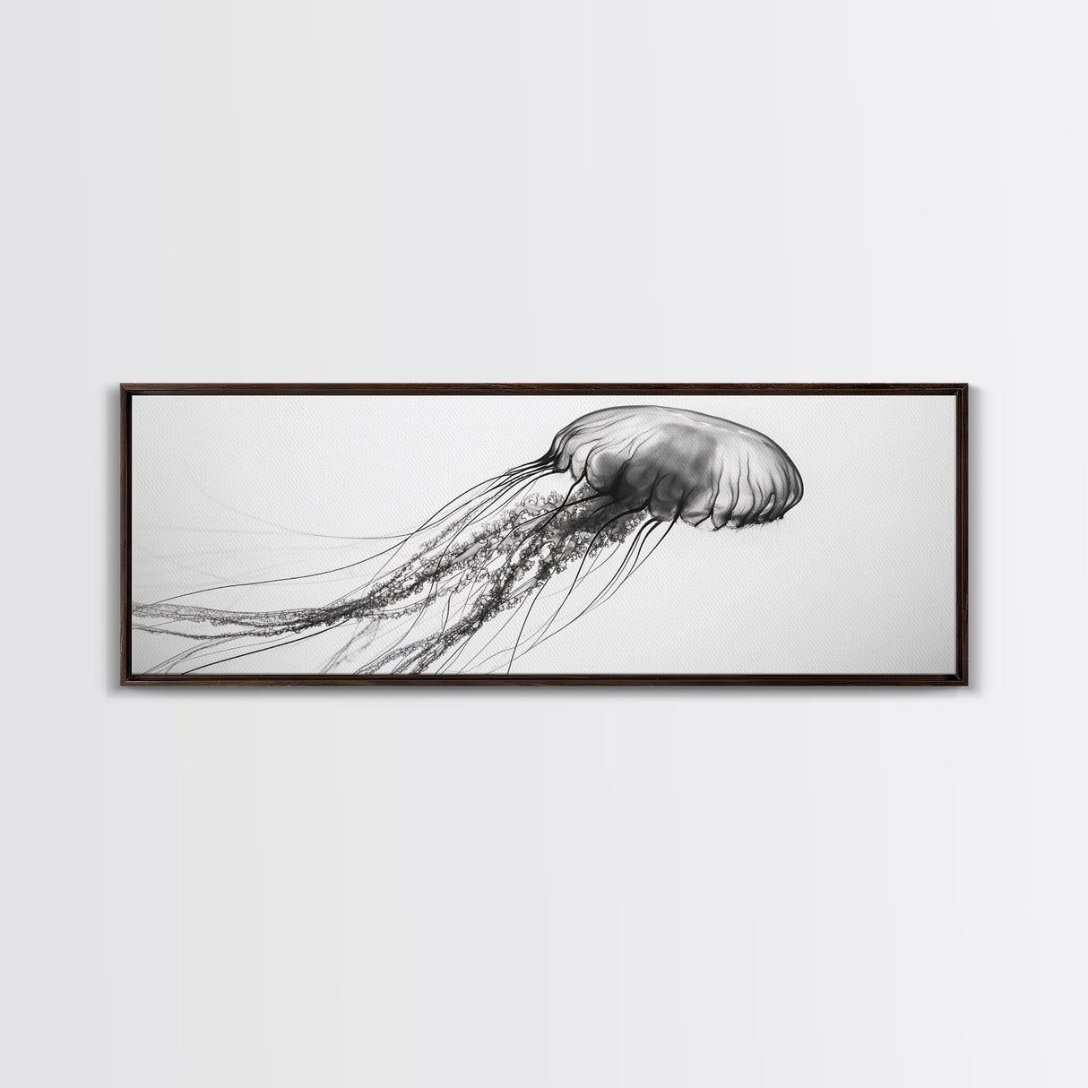 Jellyfish, Ocean Flow, Underwater Beauty, Canvas Print, Marine life wall decor, Coastal bathroom art, Minimalist ocean art, Black and white