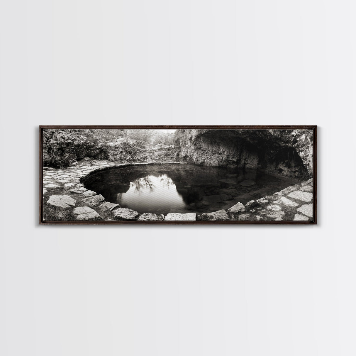 Stone Pool, Quiet Reflection, Nature Photography, Zen Vibes, Framed Canvas Print, Bathroom Wall Art, Rustic Decor, Tranquil Home Accent