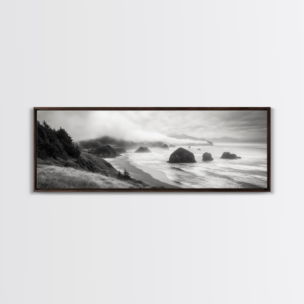 Pacific Coast, Misty Cliffs, Ocean Rocks, Moody Beach Scene, Canvas Print, Modern Nature Decor, Living Room Wall Art, Coastal Landscape