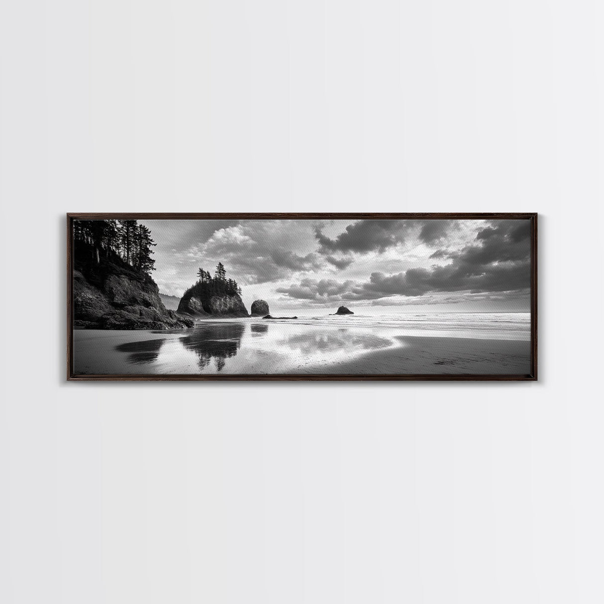 Seastacks Coastal Scene, Moody Beach Landscape, Ocean Reflections, Canvas Print, Coastal Decor, Pacific Northwest, Fall Wall Art