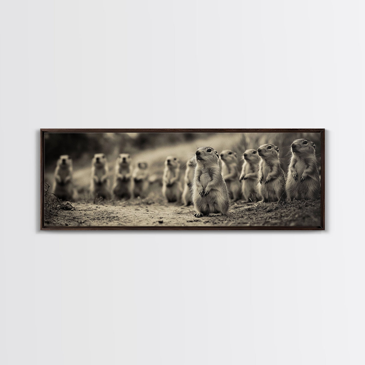 Prairie Dogs, Whimsical Critters, Nature Gathered, Canvas Print, Kids Room Art, Cute Animal Decor, Playful Black and White Art