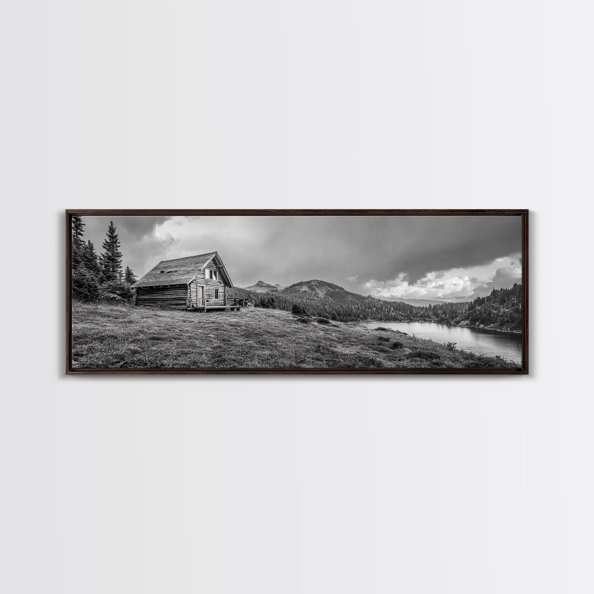 Cabin On Hill, Mountain Lake, Rustic Retreat, Canvas Print, Fall Wall Art, Cozy Home Decor, Adventure Landscape, Nature-Inspired Design