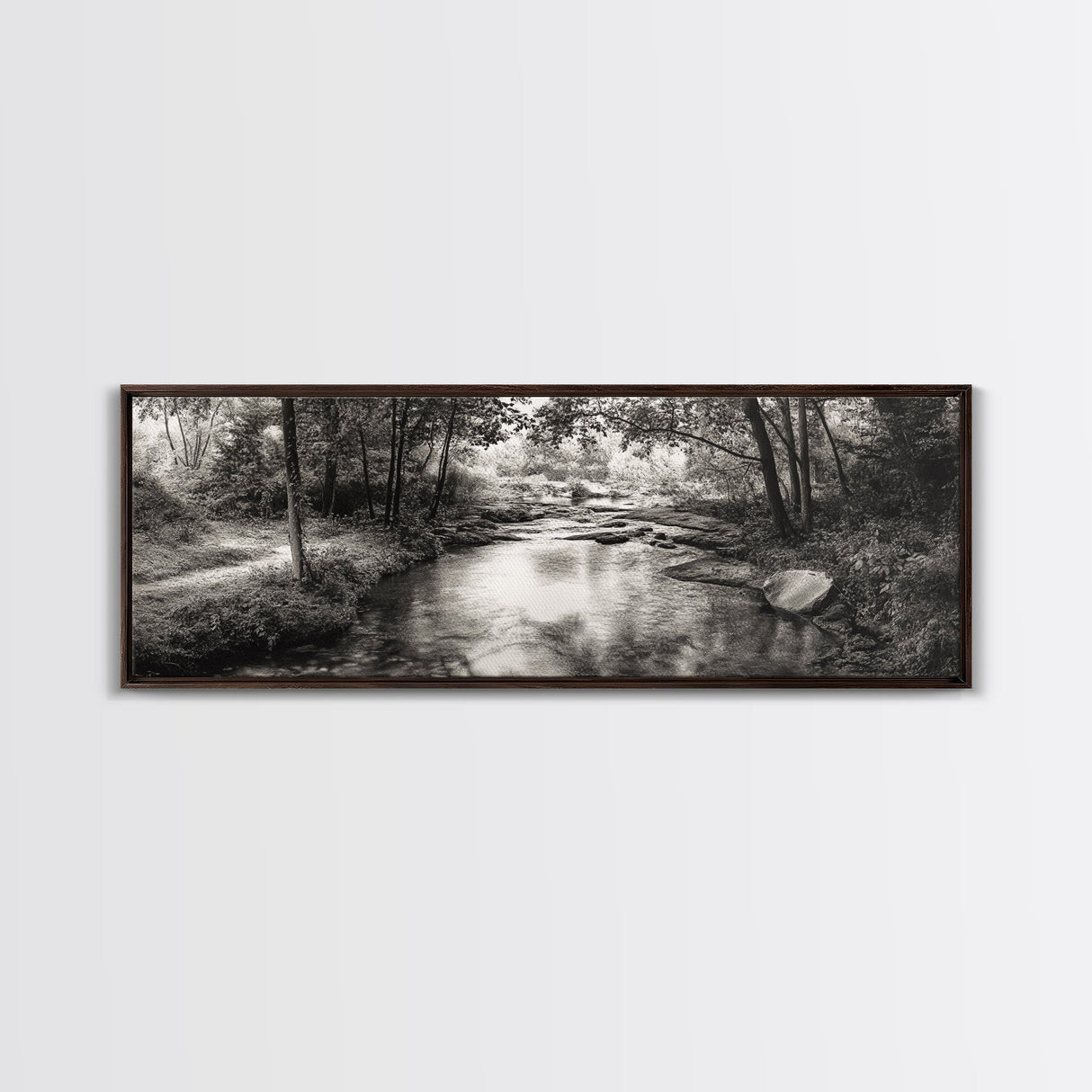 Woodland Creek Flow, Sepia Landscape Scene, Peaceful Forest Art, Canvas Print, Autumn Wall Decor, Rustic Living Room Artwork