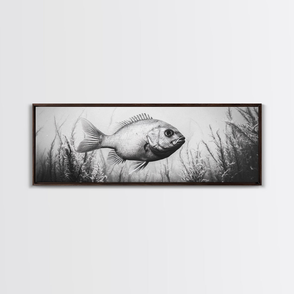Underwater Fish, Aquatic Life, Marine Habitat, Ocean Depth, Framed Canvas Print, Bathroom Wall Art, Minimalist Nature Art, Sea Creature Decor