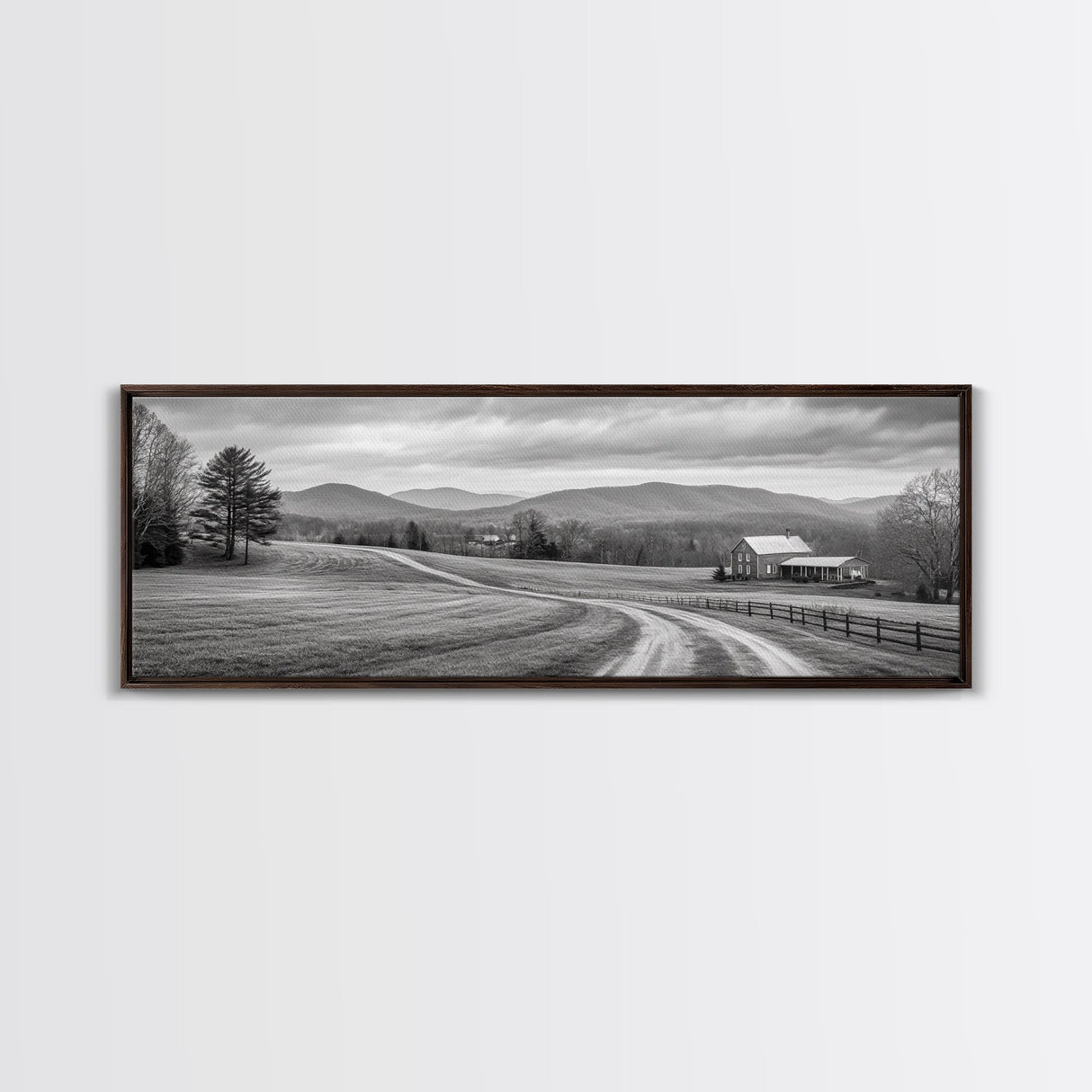 Mountain Valley, Country Road, Rural Home, Framed Canvas Print, Farmhouse Wall Art, Living Room Decor, Autumn Country Landscape