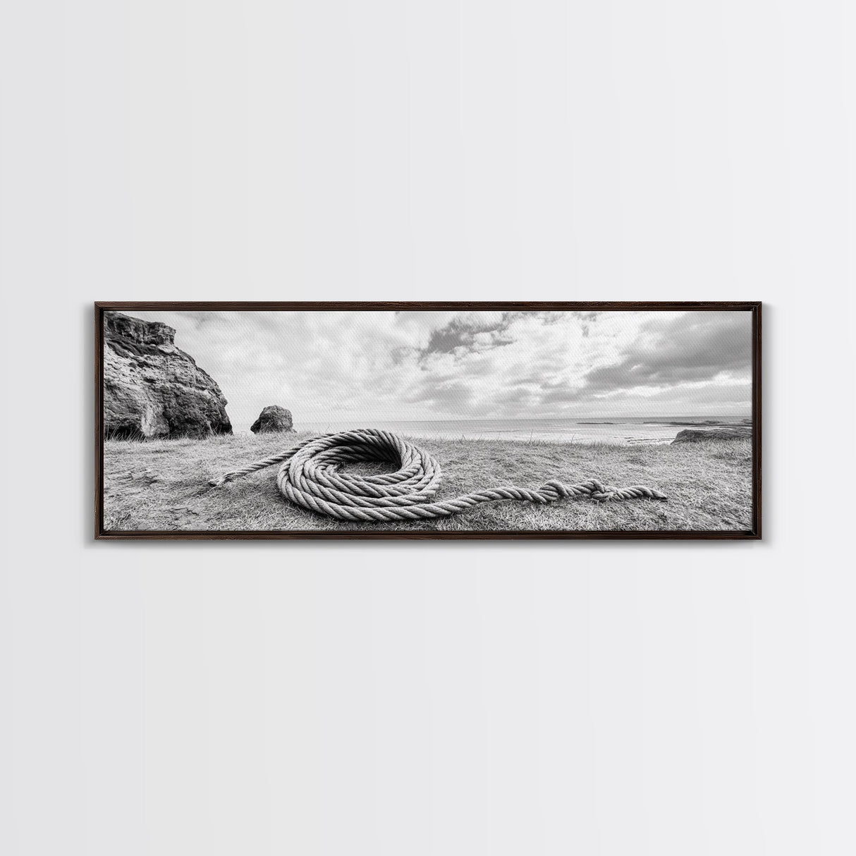 Coastal Rope, Windswept Bluff, Seaside Grass, Framed Canvas Print, Beach House Art, Nautical Decor, Neutral Living Room Style