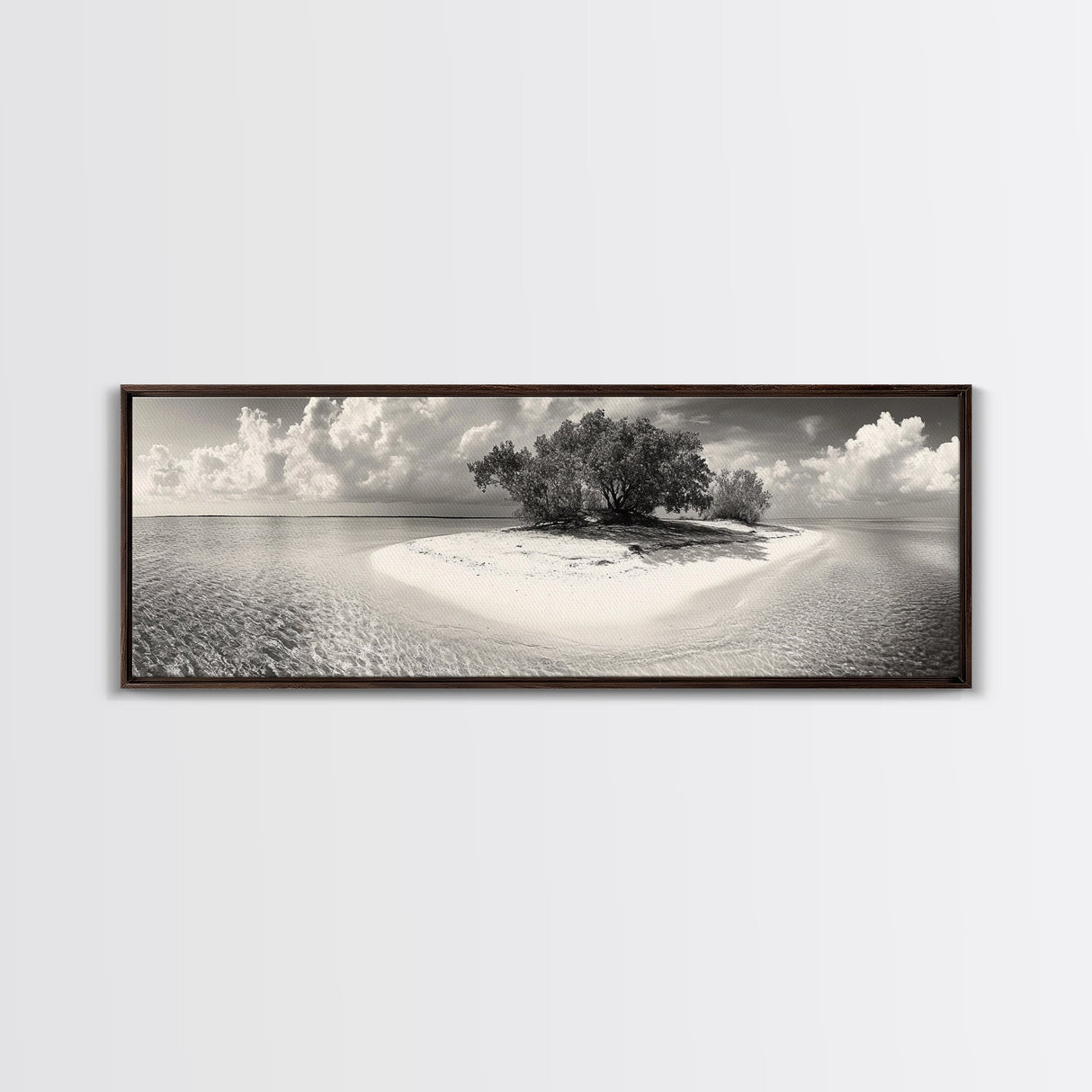 Remote Island Escape, Tranquil Shore, Ocean Oasis, Nature Seclusion, Framed Canvas Print, Coastal Wall Art, Bathroom Decor, Tropical Style