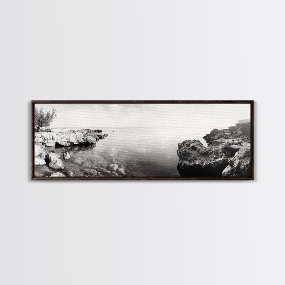 Coastal Rock Pool, Ocean Reflection, Natural Serenity, Peaceful Seascape, Framed Canvas Print, Zen Wall Art, Office Decor, Minimalist Look