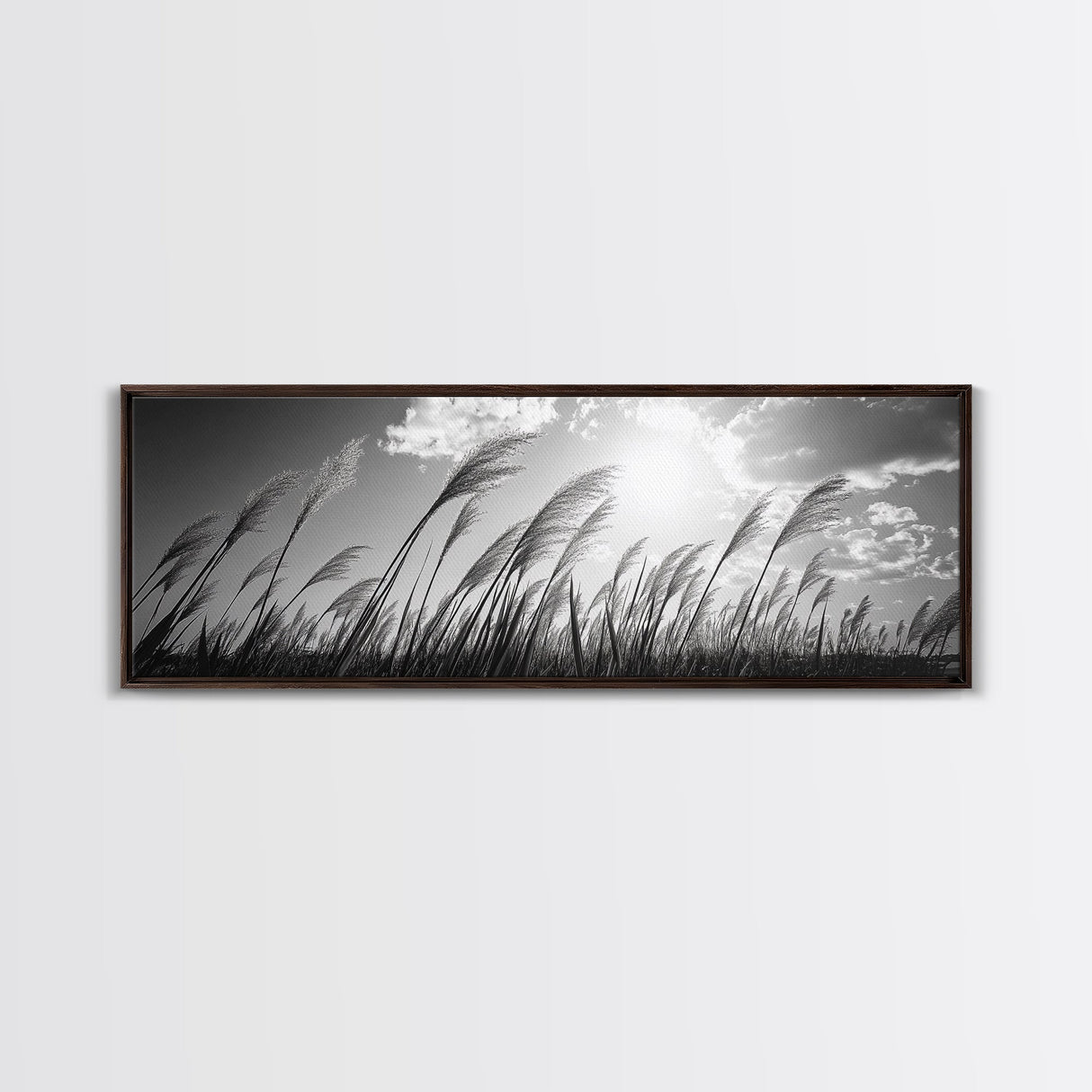 Windy Grass Field, Sunlit Sky, Nature Movement, Prairie Glow, Framed Canvas Print, Fall Wall Art, Living Room Decor, Boho Rustic Aesthetic