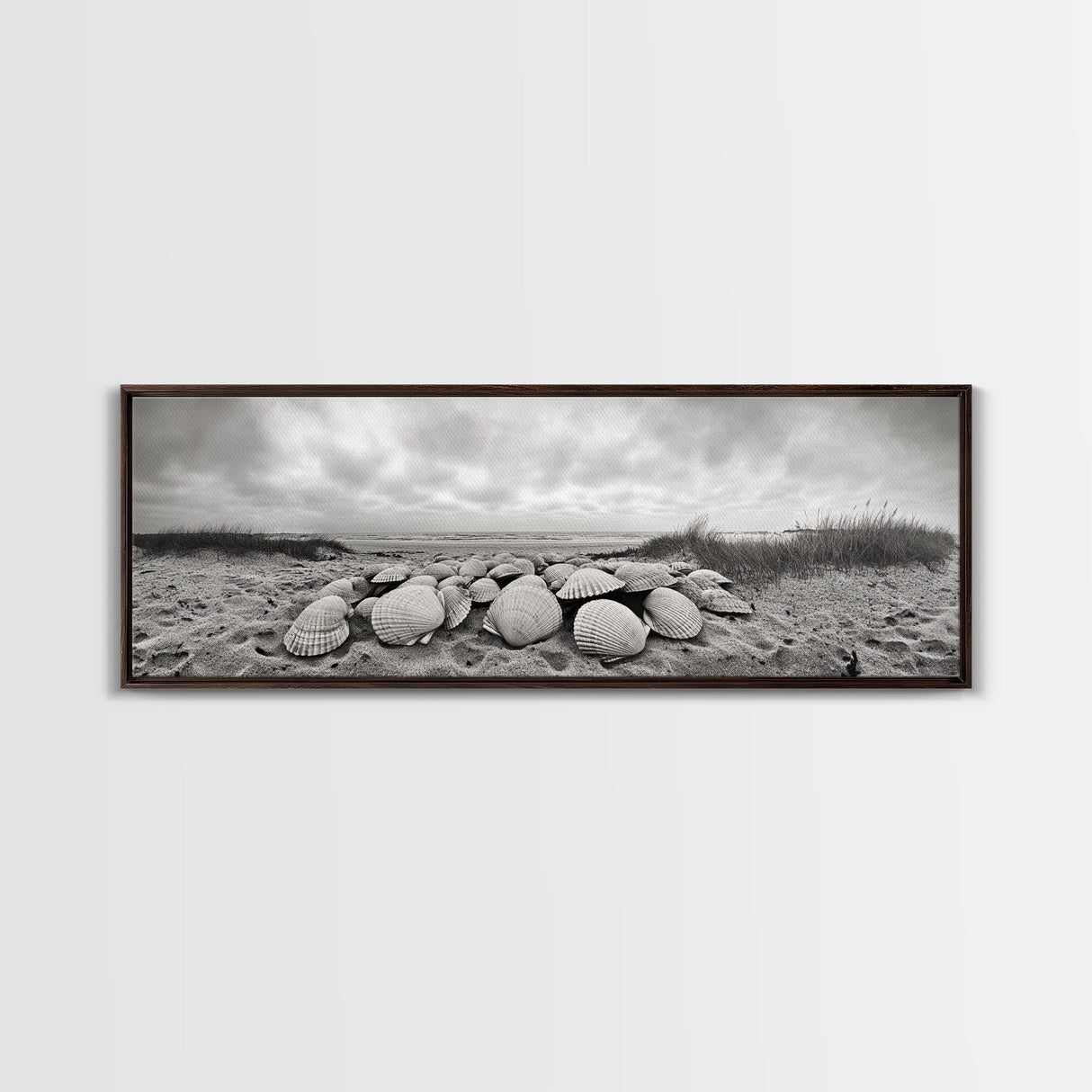 Scallop Shell Cluster, Dune Beach Scene, Canvas Print, Coastal Kitchen Decor, Minimalist Shell Wall Art, Natural Beach Aesthetic