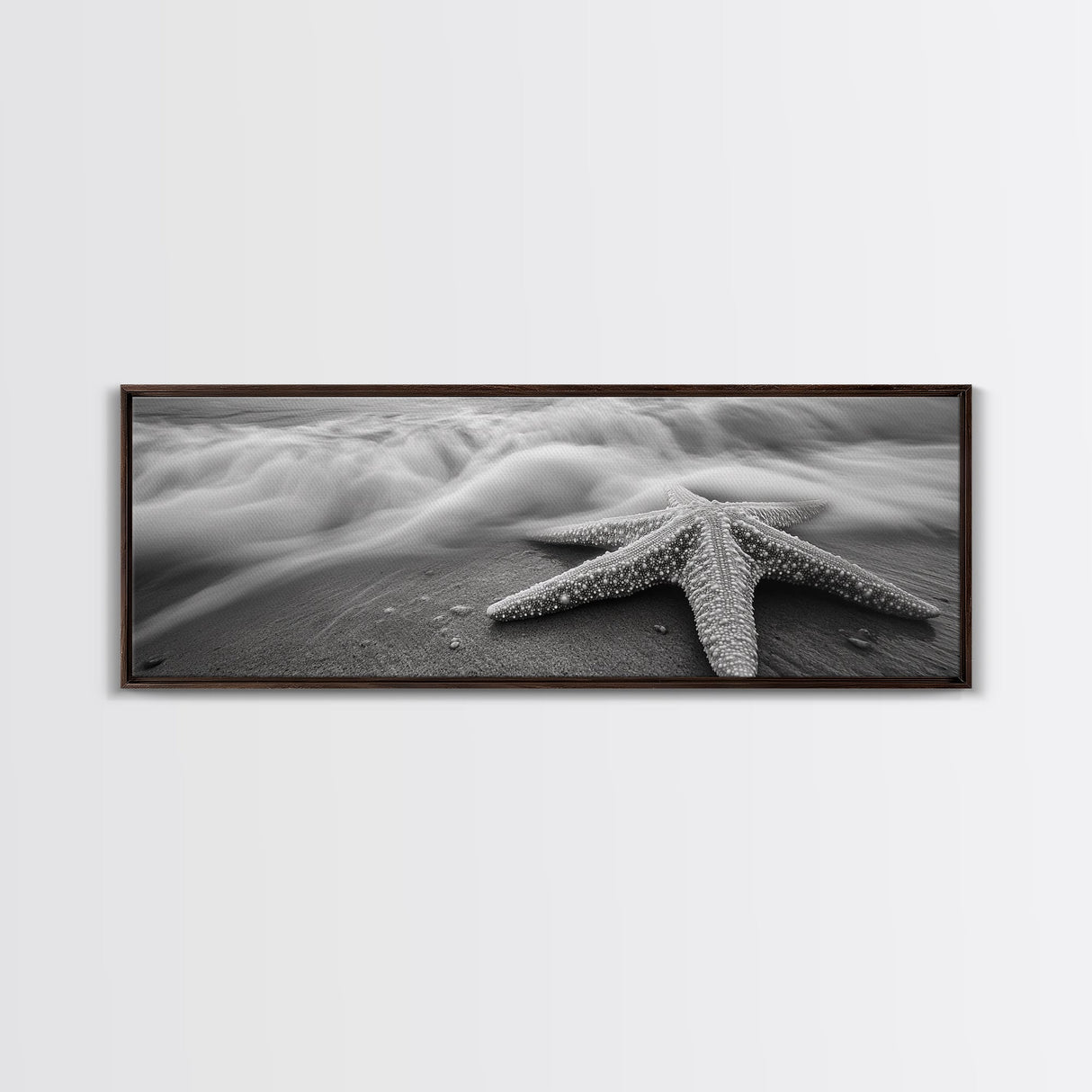 Starfish Closeup, Ocean Wave Motion, Coastal Macro Scene, Framed Canvas Print, minimalist beach decor, bathroom wall art, nautical vibe