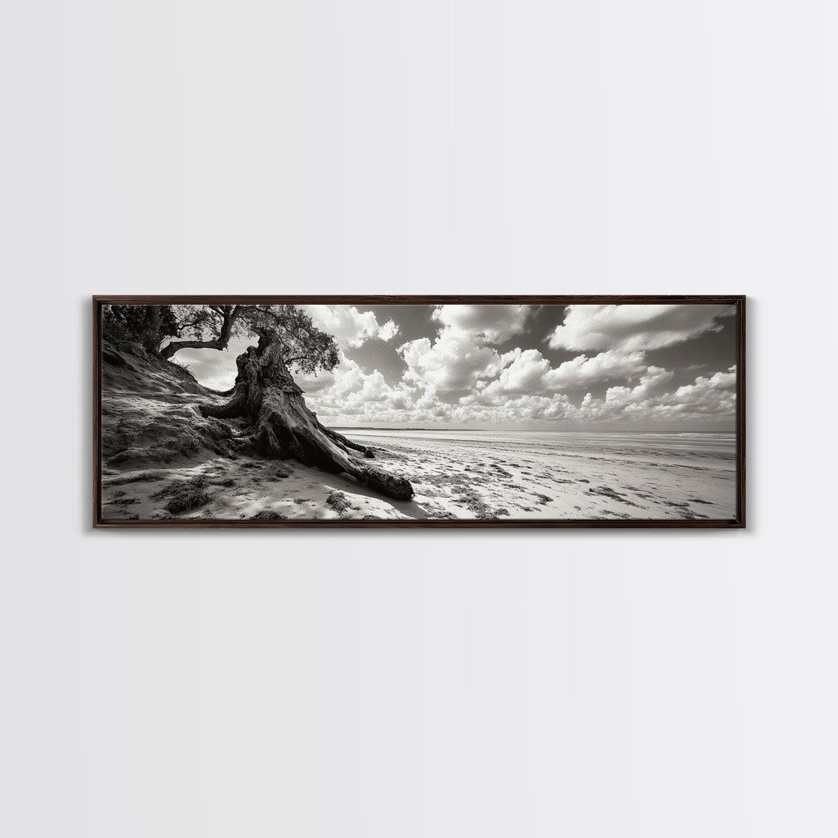 Coastal Tree Roots, Windswept Beach, Natural Form, Framed Canvas Print, Boho Wall Art, Entryway Decor, Beach House Aesthetic