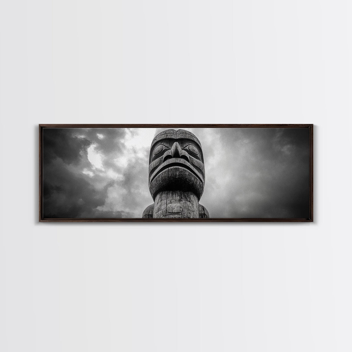 Tribal Totem Head, Cultural Wall Art, Primitive Sculpture Print, Monochrome Decor, Canvas Print, Office or Study Accent
