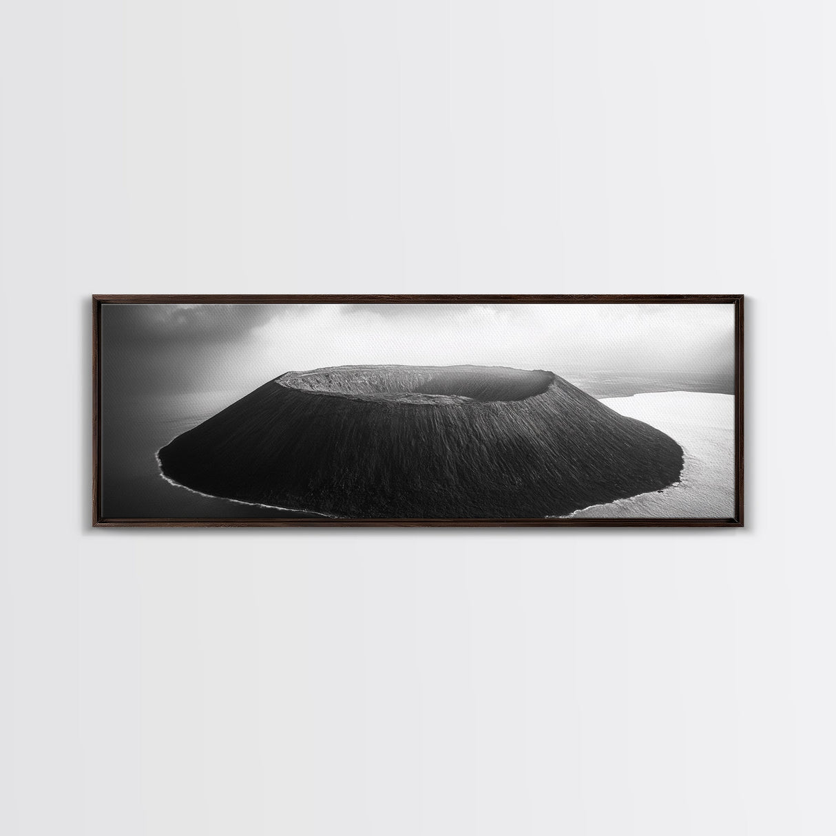 Island Volcano, Crater View, Aerial Landscape, Coastal Photography, Canvas Print, Nature Wall Decor, Bedroom Art, Monochrome Landscape