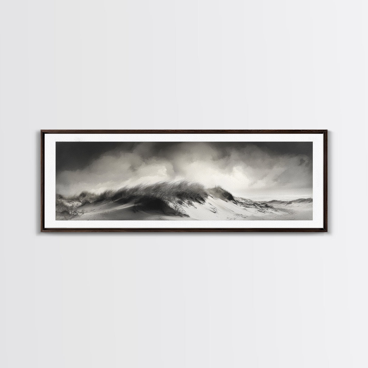 Sand Dune Storm, Coastal Winds, Black and White Nature, Framed Canvas Print, Neutral Wall Art, Hallway Decor, Minimalist Style