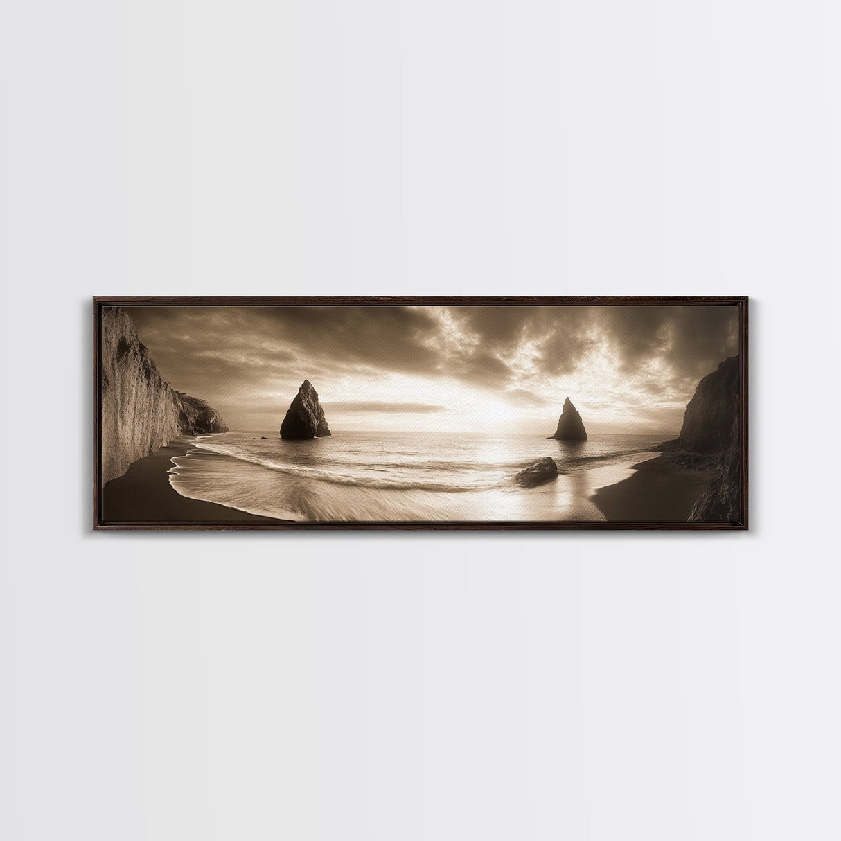 Seaside Cliffs, Ocean Rocks, Dramatic Sunset, Framed Canvas Print, Coastal Landscape Photography, Bedroom Wall Art, Fall Nature Decor