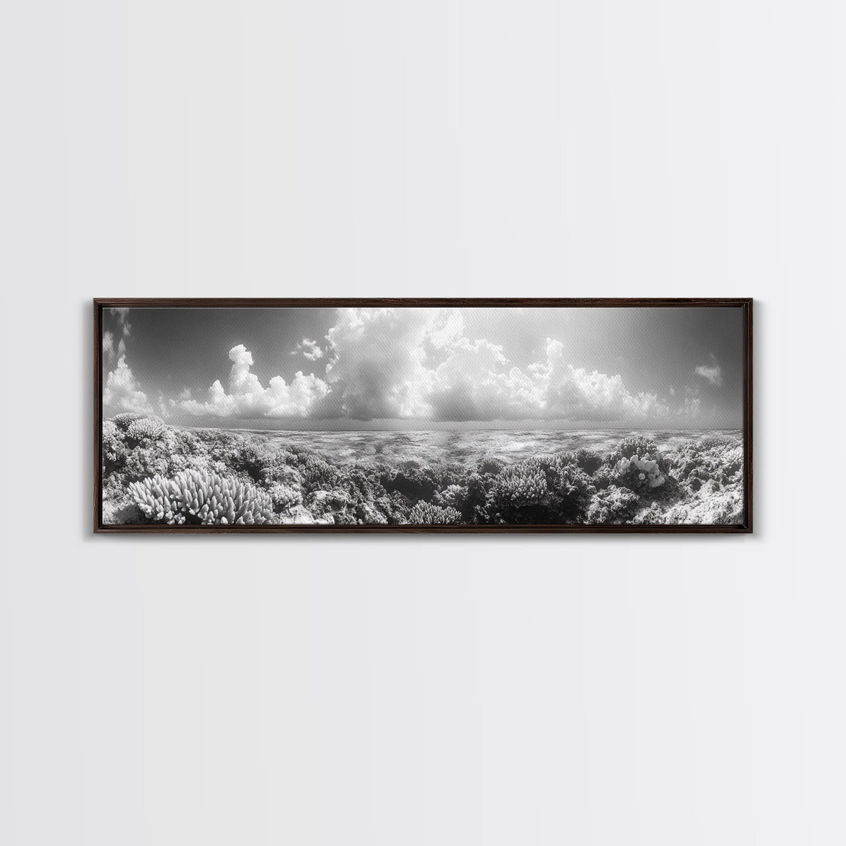 Coral Reef, Ocean Horizon, Cloudscape, Canvas Print, Underwater Nature Photography, Bathroom Wall Art, Marine Coastal Decor