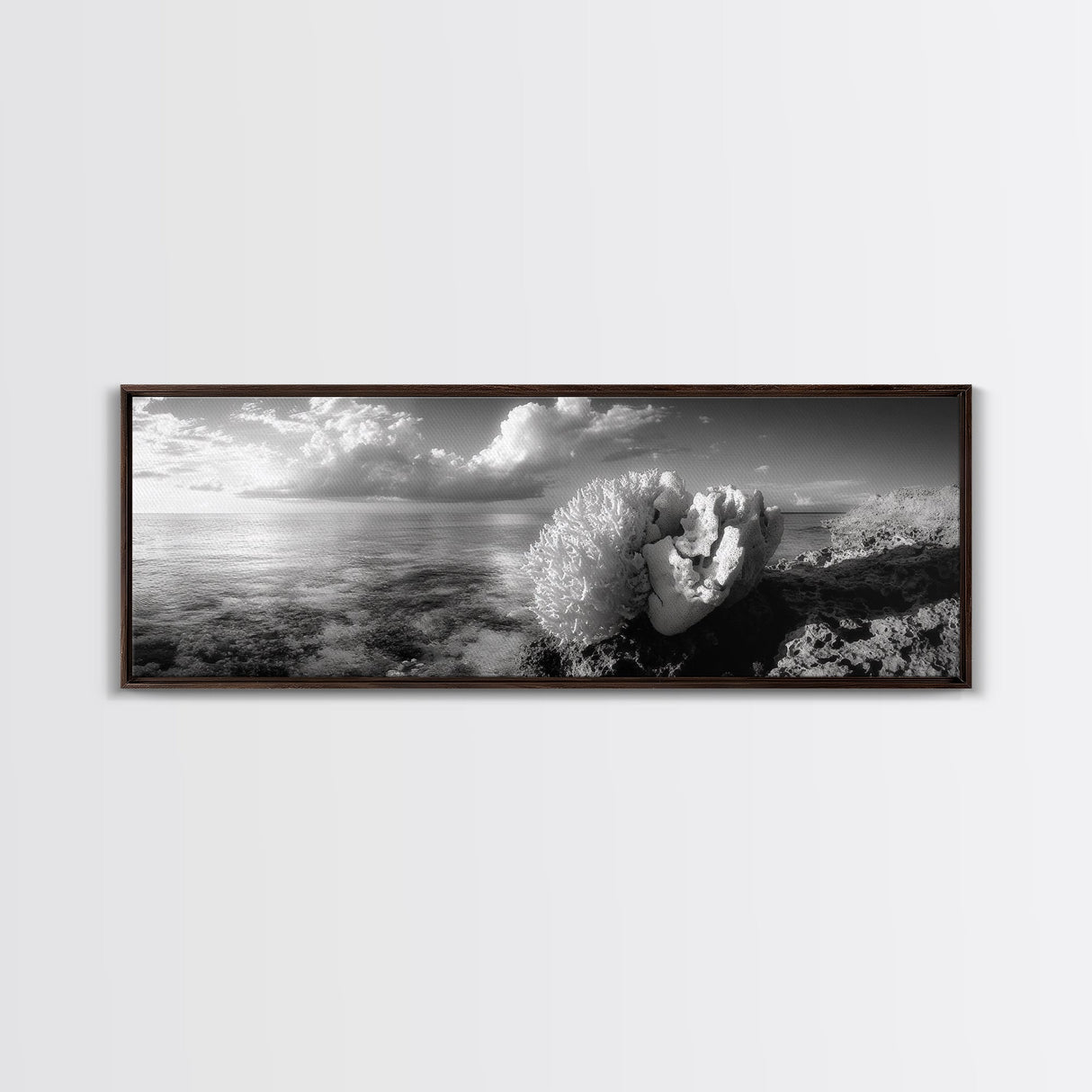 Sea Coral, Calm Ocean, Reef Textures, Framed Canvas Print, Coastal Bathroom Art, Monochrome Ocean Decor, Nature Photography Accent