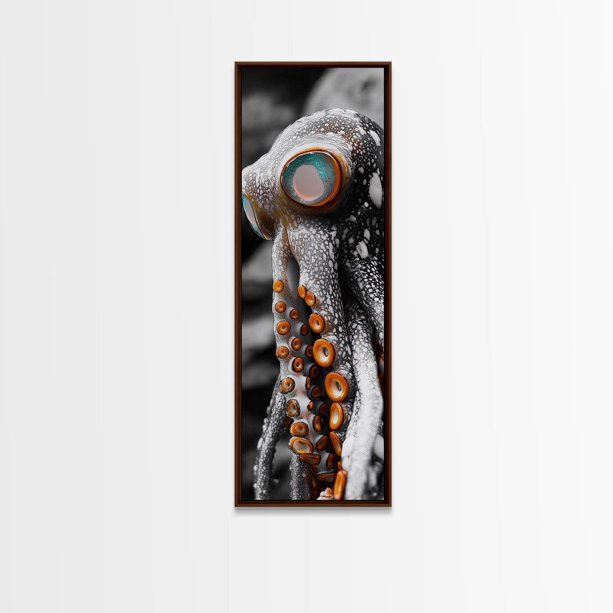 Octopus Closeup, Ocean Creature, Tentacle Texture, Framed Canvas Print, Marine Life Art, Nautical Bathroom Decor, Moody Coastal Wall Art