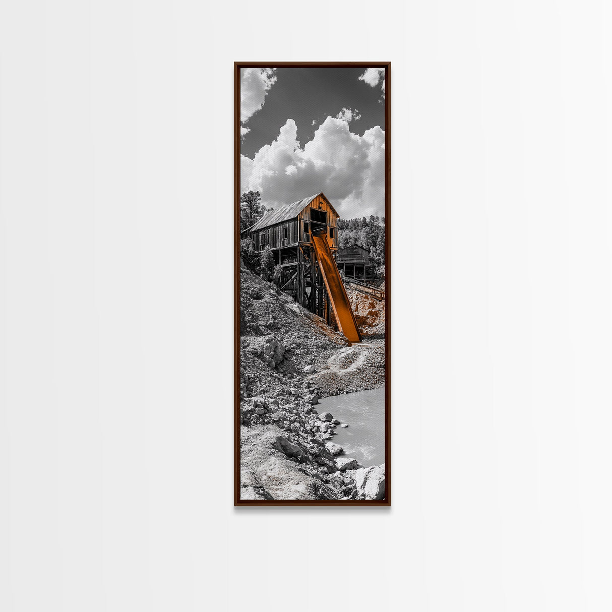 Mining Building, Rustic Industrial, Orange Slide, Historic Wall Art, Canvas Print, Western Decor, Man Cave Fall Style Artwork
