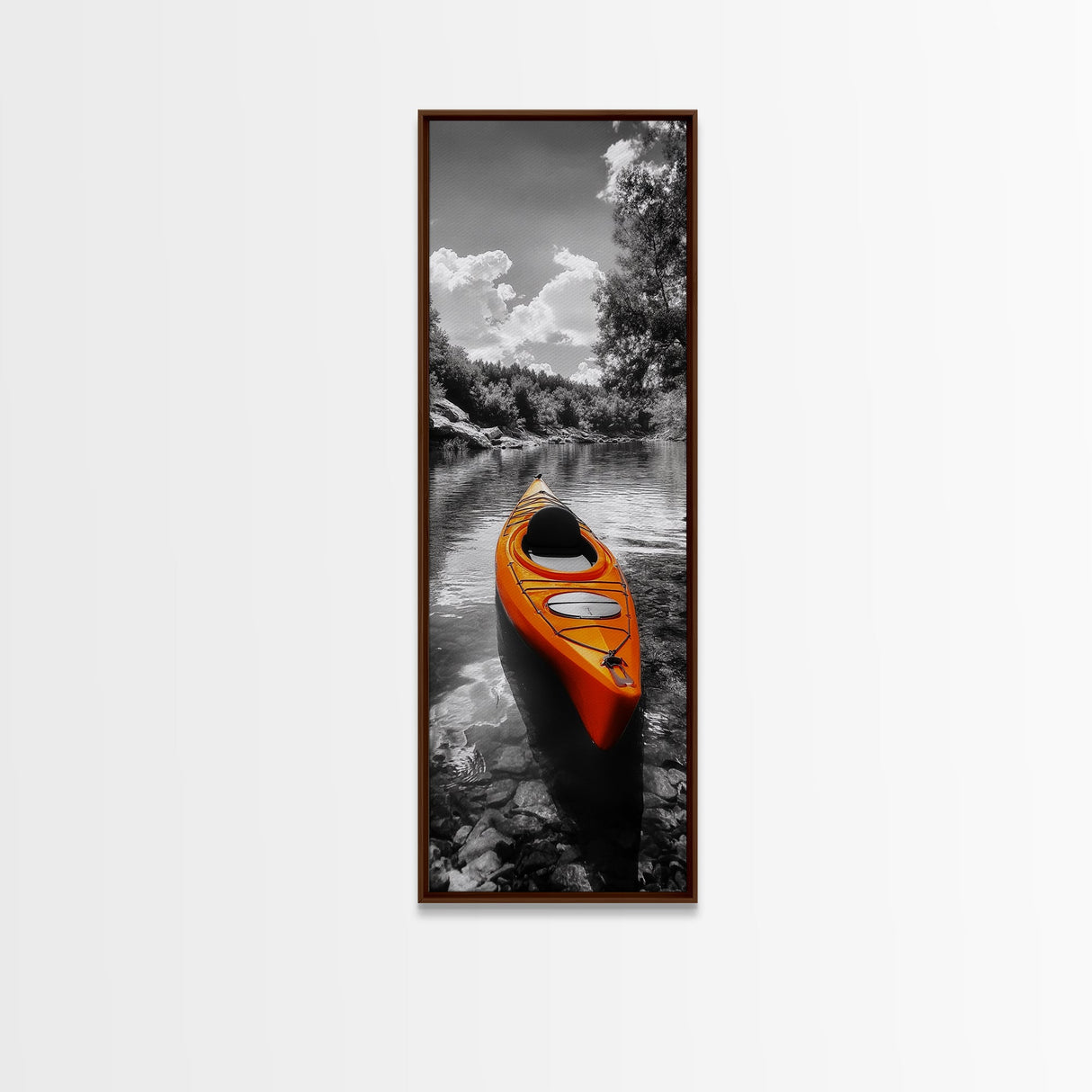 River Kayak Drift, Serene Paddle, Tranquil Outdoors, Fall Waterway, Canvas Print, Rustic Wall Art, Adventure Decor, Nature Photography