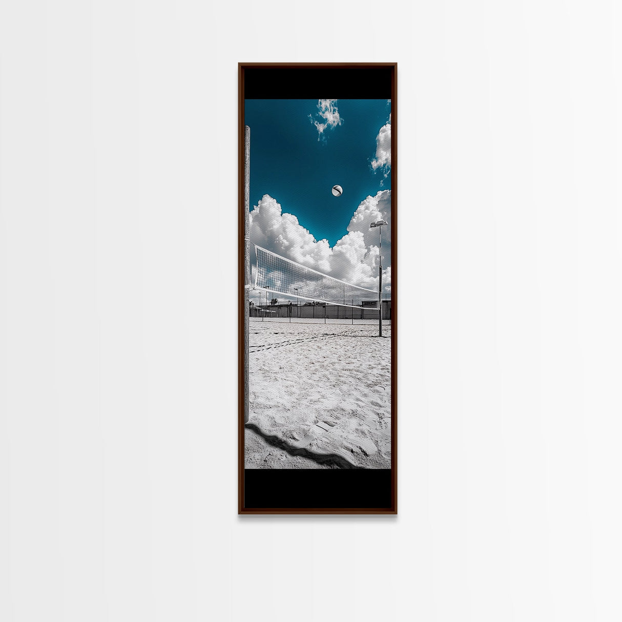 Volleyball Court, Sky Clouds, Summer Game, Framed Canvas Print, Sports Room Wall Art, Minimalist Athletic Decor, Outdoor Lifestyle Art