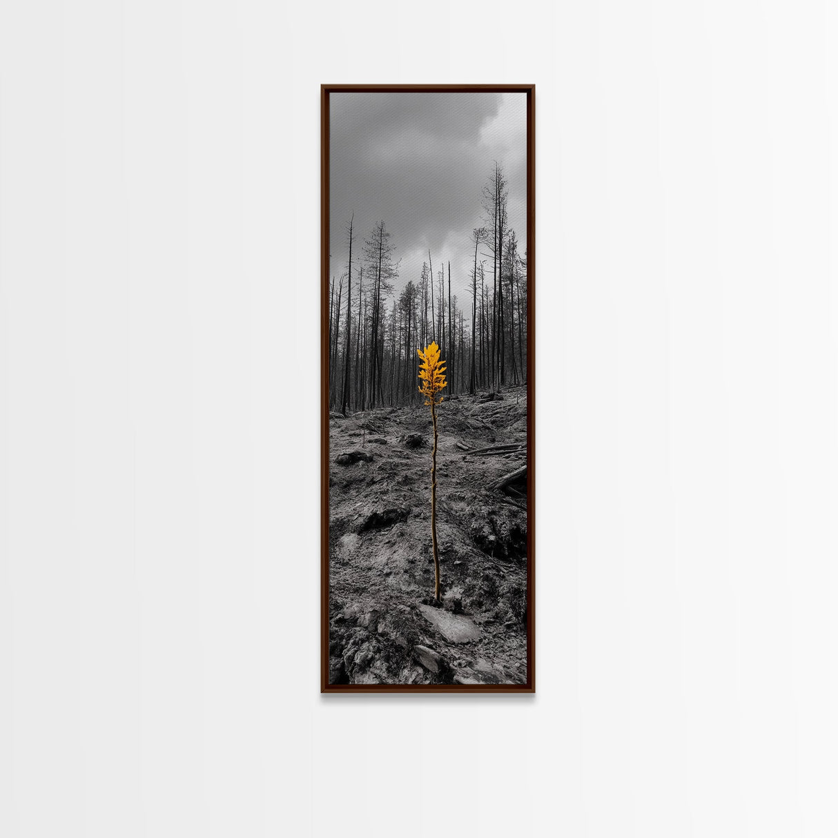 Lone Sprout, Forest Renewal, Emotional Nature Scene, Moody Landscape Art, Framed Canvas Print, Autumn Wall Decor, Rustic Nature Style