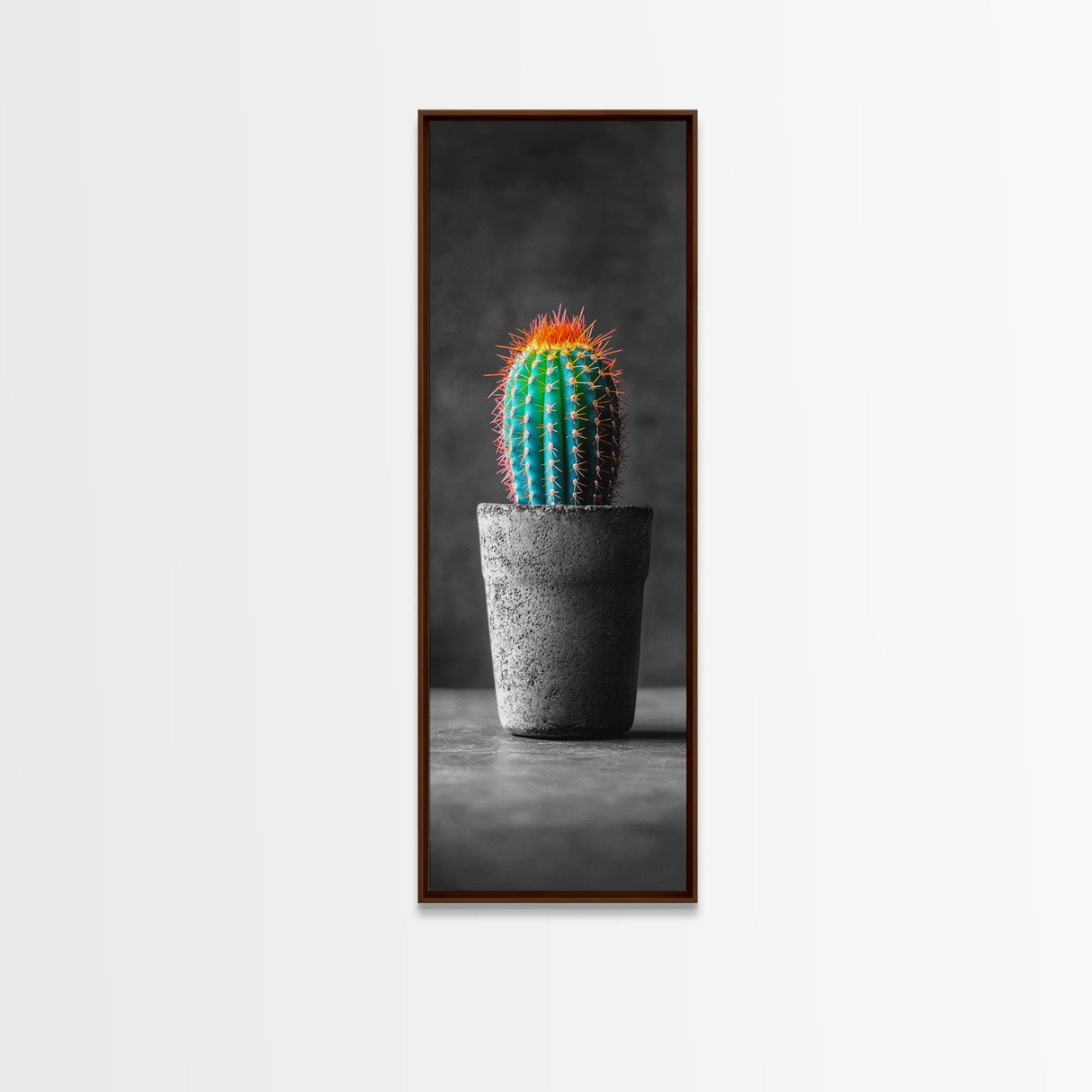 Neon Cactus, Desert Plant, Bold Botanical, Modern Boho Decor, Framed Canvas Print, Bedroom Wall Art, Color Pop Style