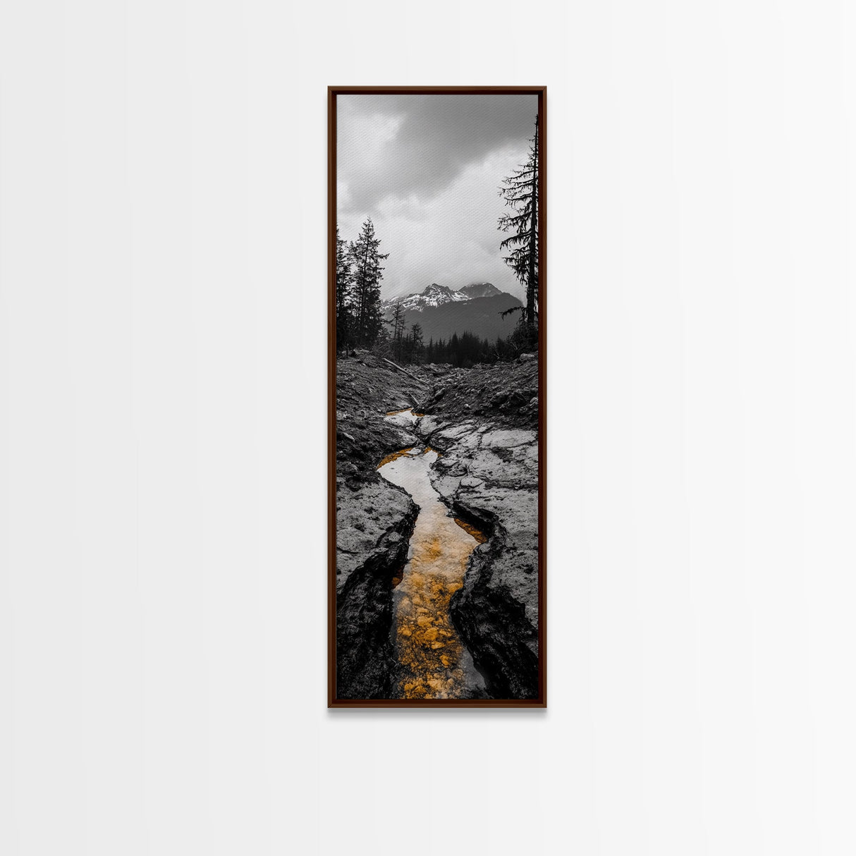 Mountain Creek Flow, Moody Nature Stream, Rustic Adventure Scene, Canvas Print, Autumn Forest Wall Art, Lodge Style Bedroom Decor