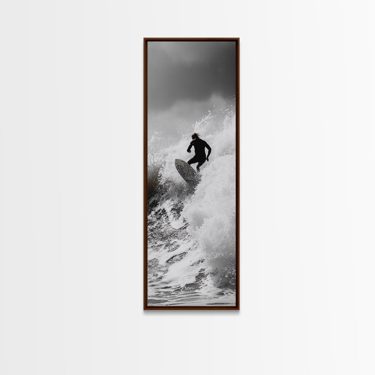 Surfer Wave, Extreme Sports, Ocean Power, Surf Culture, Dynamic Motion Shot, Framed Canvas Print, Coastal Teen Bedroom Wall Art